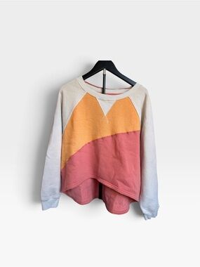 FP Movement Free People Kindle Up Colorblock Pullover Sweatshirt Orange Pink SzS
